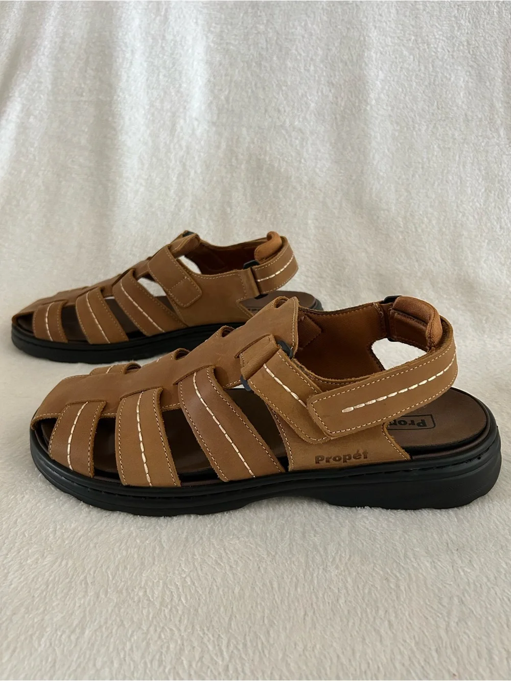 Propet Hunter Fisherman's Sandals Mens Size 11 3E Tan Leather Casual New in Box